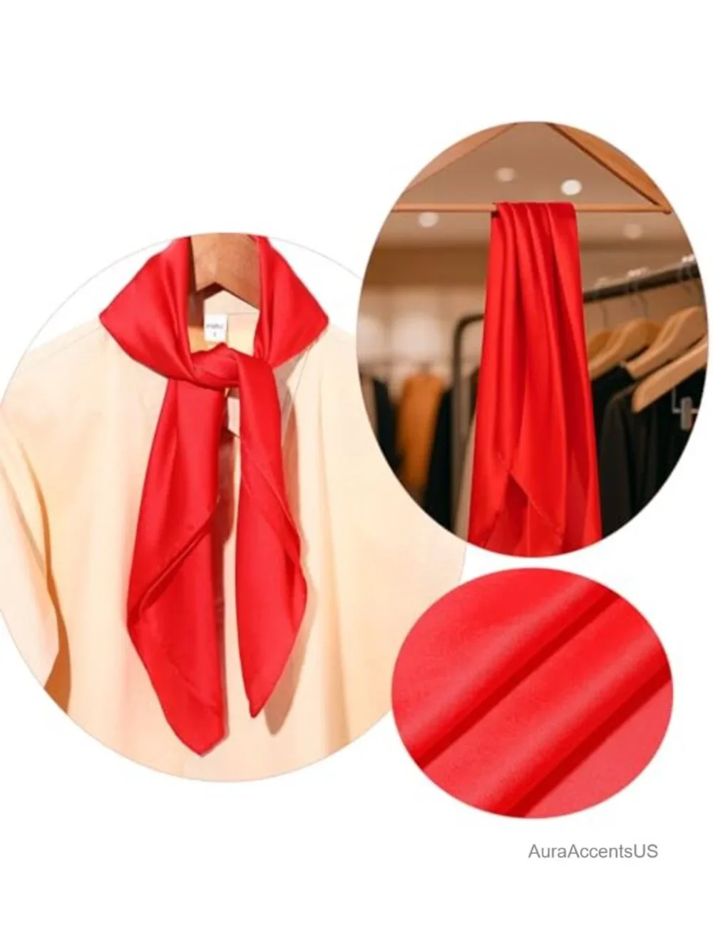 Chiffon Square Scarf 26x26 in Retro Satin Silk Feeling Neck Scarf for Women